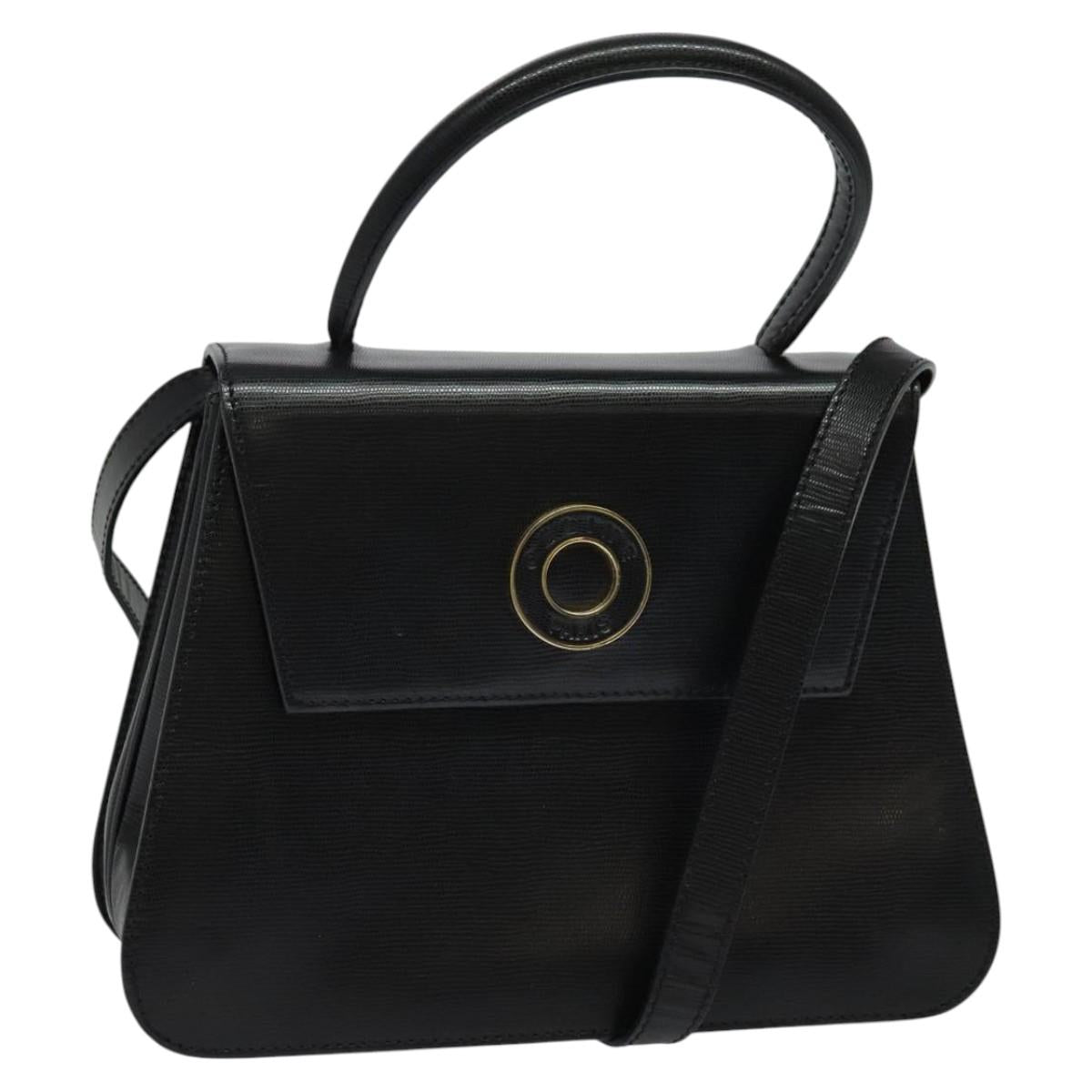 CELINE Hand Bag Leather 2way Black Gold Auth BD1319