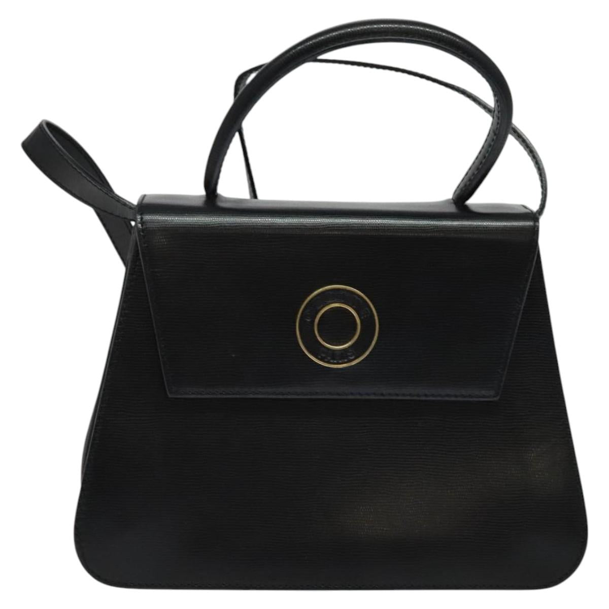 CELINE Hand Bag Leather 2way Black Gold Auth BD1319