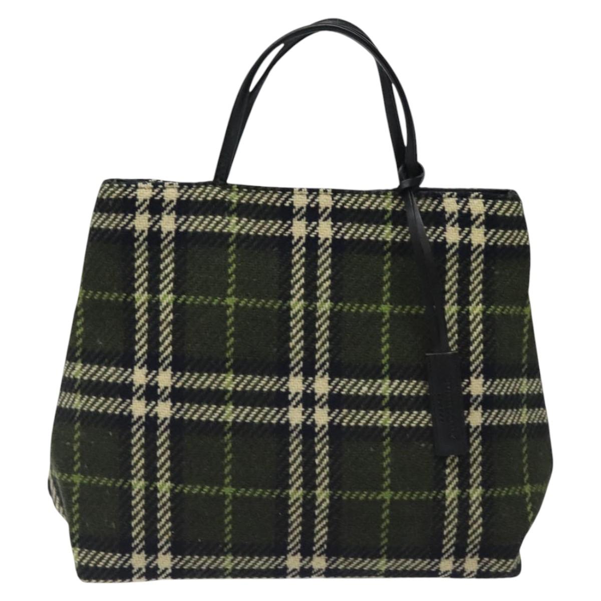 BURBERRY Nova Check Hand Bag Wool Green Black Auth BD1322