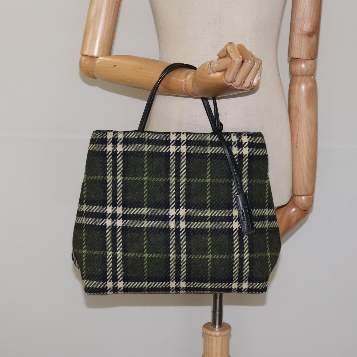 BURBERRY Nova Check Hand Bag Wool Green Black Auth BD1322