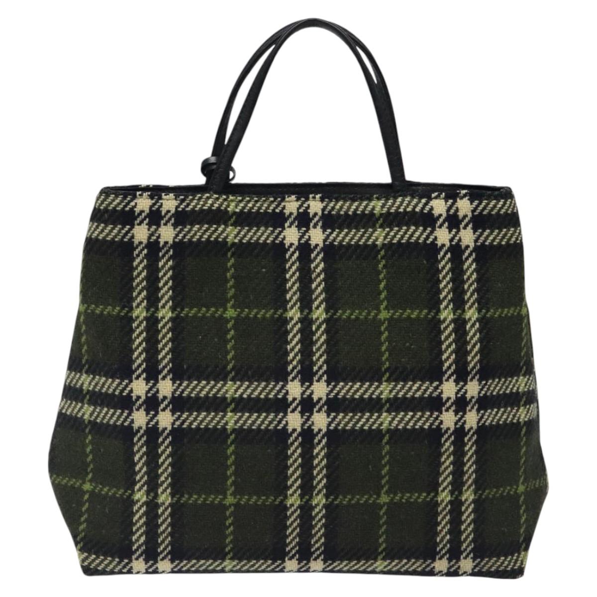 BURBERRY Nova Check Hand Bag Wool Green Black Auth BD1322