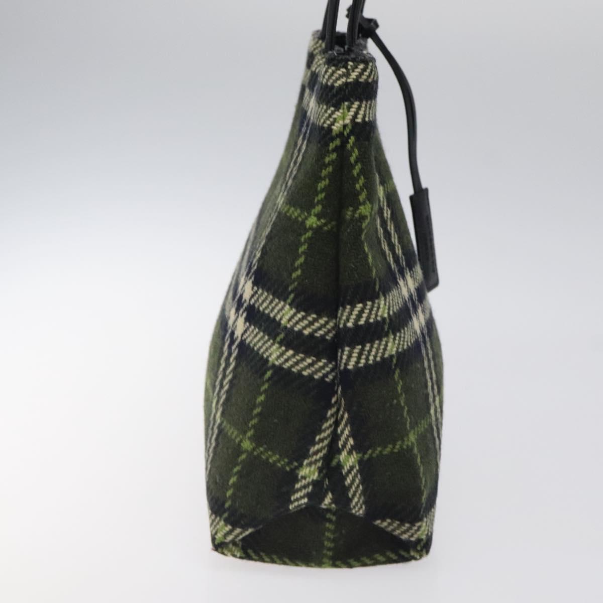 BURBERRY Nova Check Hand Bag Wool Green Black Auth BD1322