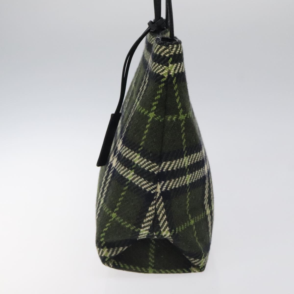 BURBERRY Nova Check Hand Bag Wool Green Black Auth BD1322