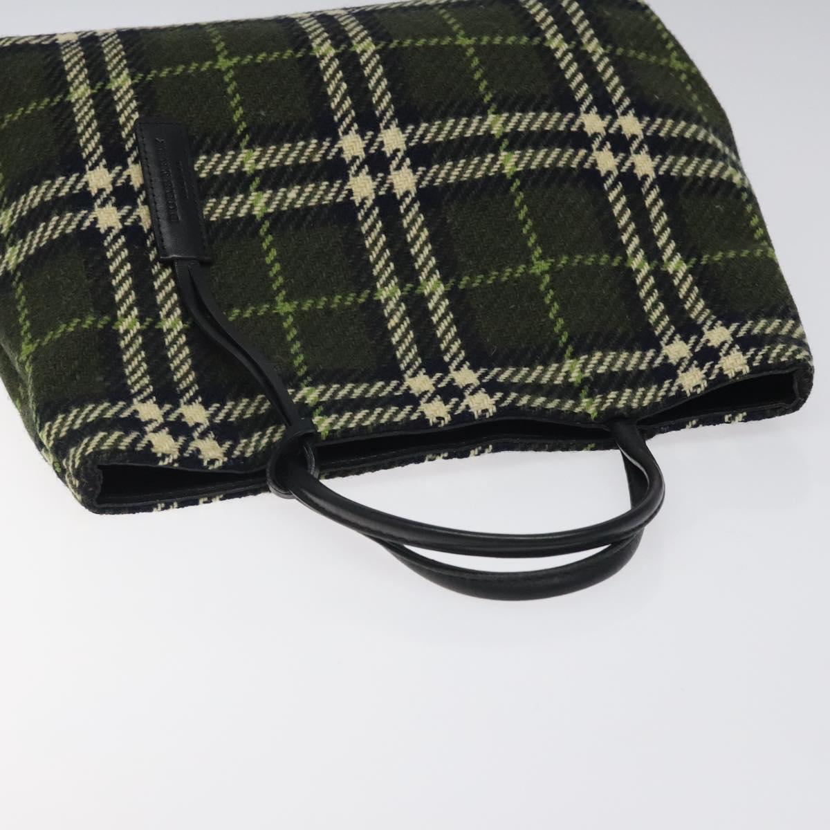 BURBERRY Nova Check Hand Bag Wool Green Black Auth BD1322