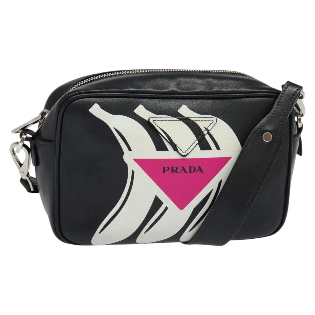 PRADA Shoulder Bag Leather Black Silver Auth BD1348V
