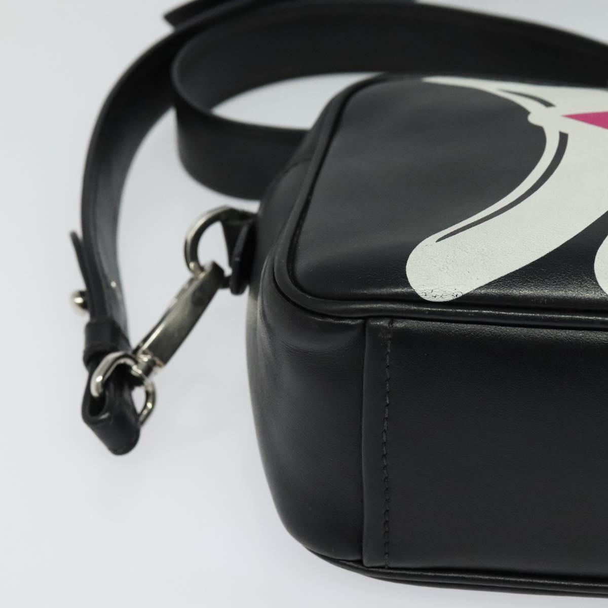 PRADA Shoulder Bag Leather Black Silver Auth BD1348V