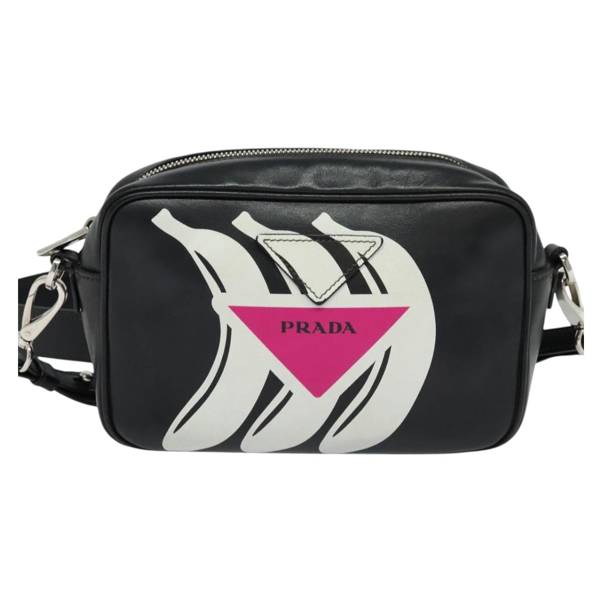 PRADA Shoulder Bag Leather Black Silver Auth BD1348V