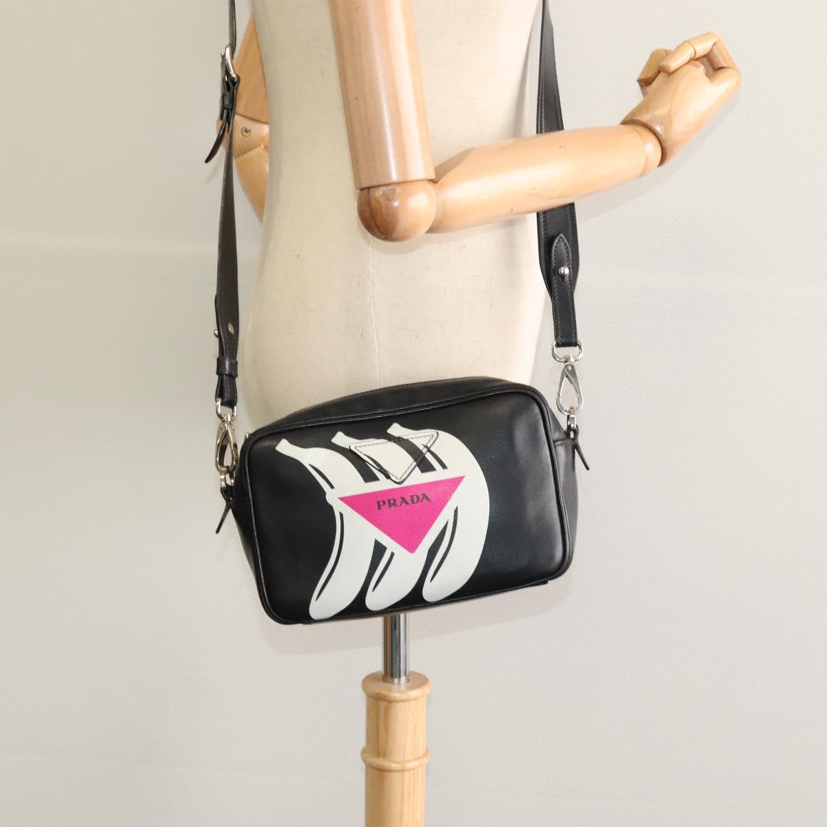 PRADA Shoulder Bag Leather Black Silver Auth BD1348V