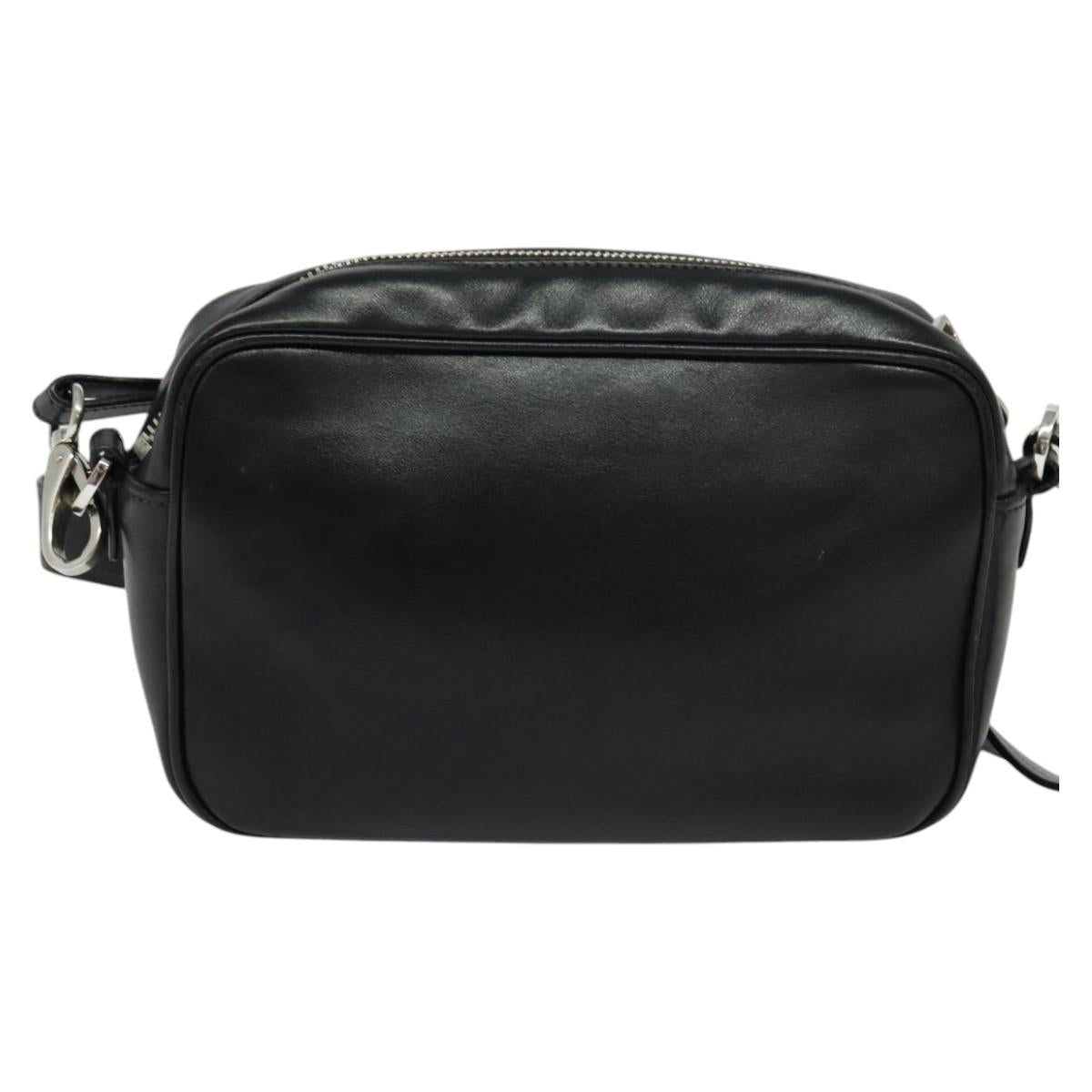 PRADA Shoulder Bag Leather Black Silver Auth BD1348V