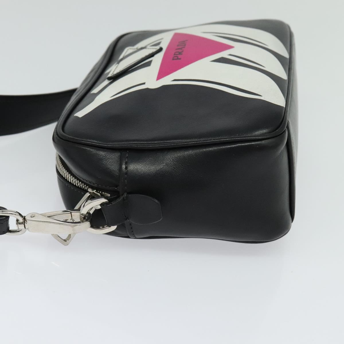 PRADA Shoulder Bag Leather Black Silver Auth BD1348V