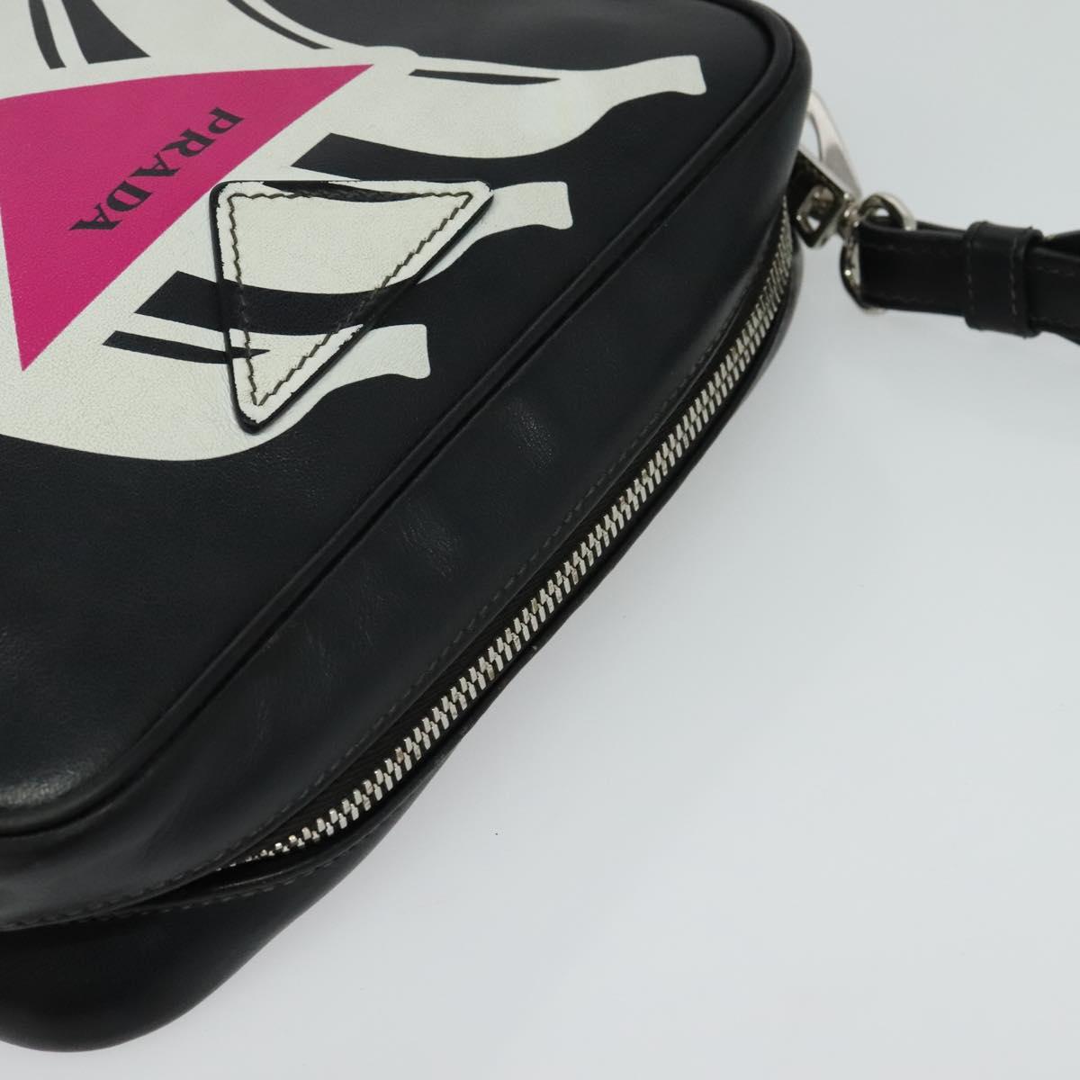 PRADA Shoulder Bag Leather Black Silver Auth BD1348V