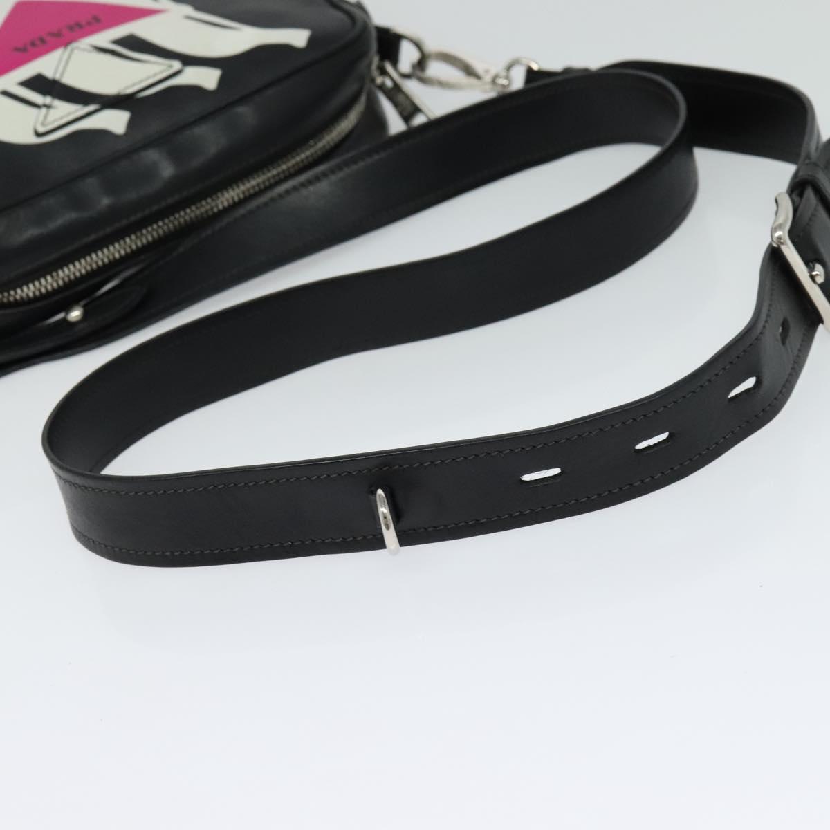 PRADA Shoulder Bag Leather Black Silver Auth BD1348V