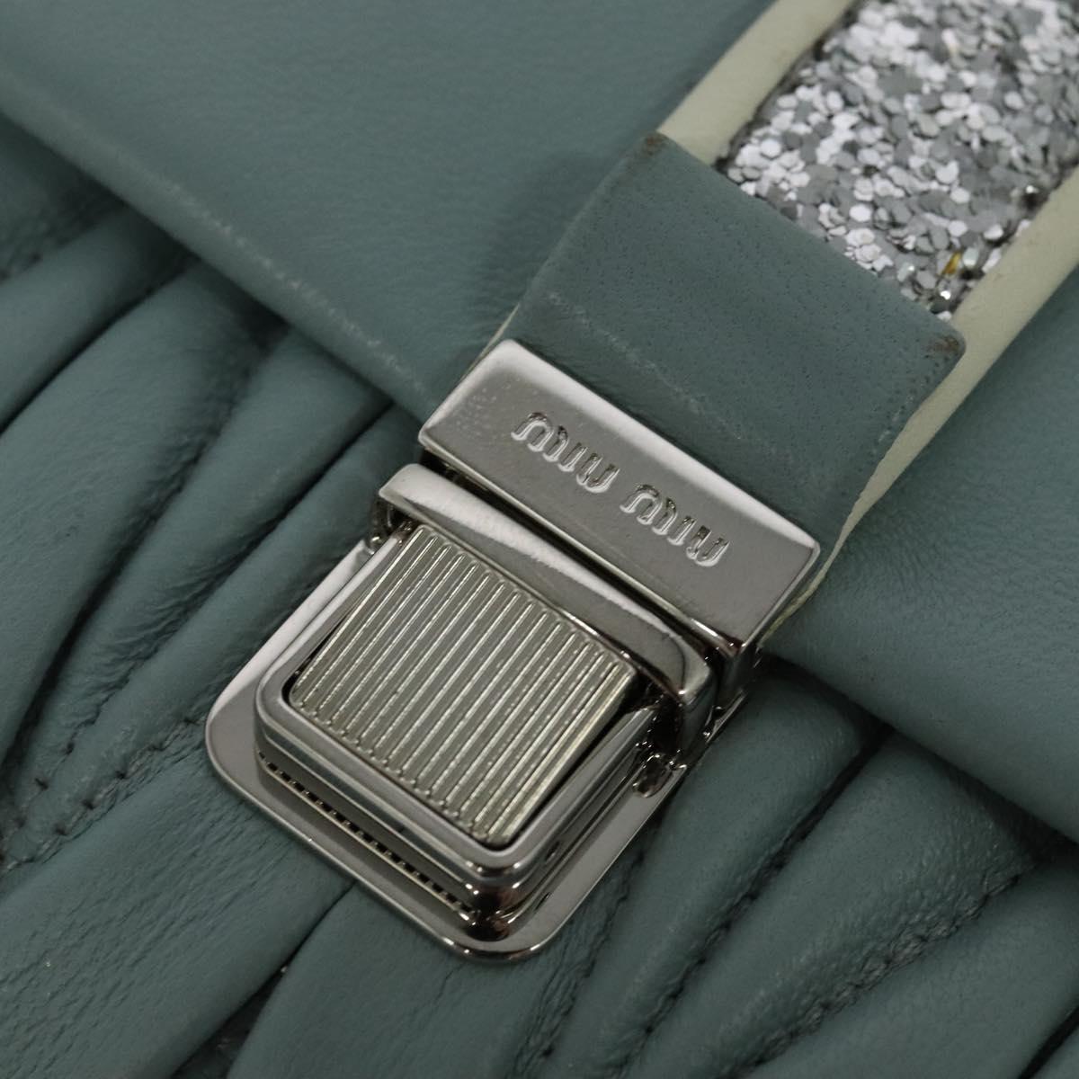 Miu Miu Chain Shoulder Bag Leather Blue Silver Auth BD1352