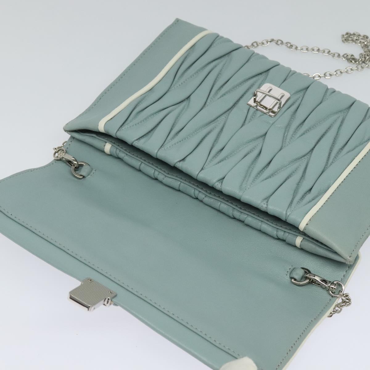 Miu Miu Chain Shoulder Bag Leather Blue Silver Auth BD1352