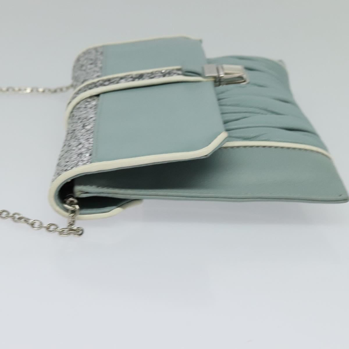 Miu Miu Chain Shoulder Bag Leather Blue Silver Auth BD1352