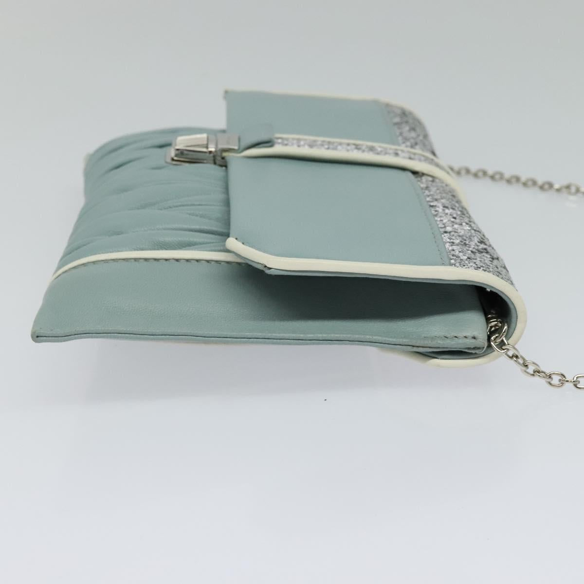 Miu Miu Chain Shoulder Bag Leather Blue Silver Auth BD1352