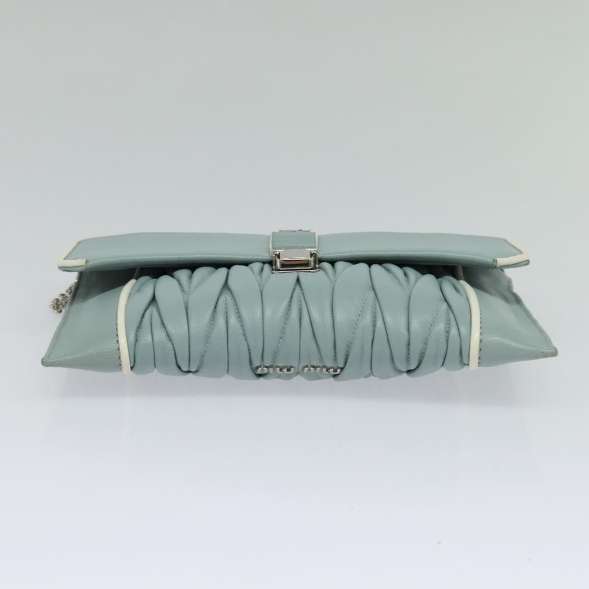 Miu Miu Chain Shoulder Bag Leather Blue Silver Auth BD1352