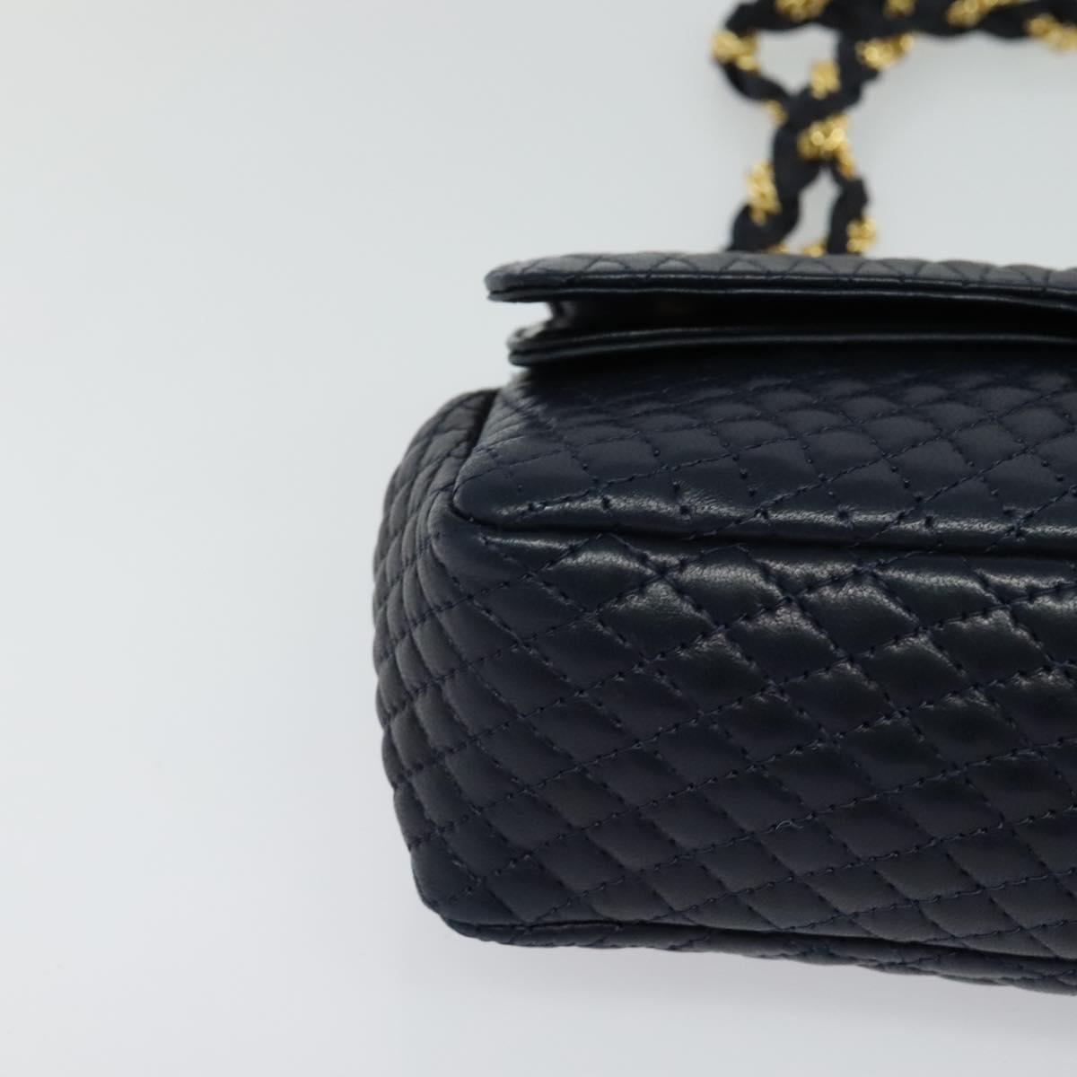 BALLY Chain Shoulder Bag Leather Navy Gold Auth BD1354