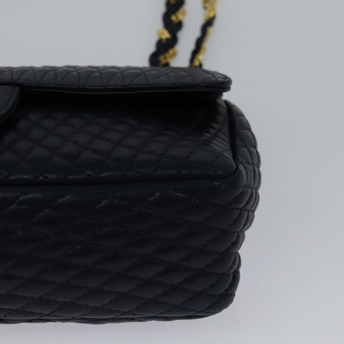 BALLY Chain Shoulder Bag Leather Navy Gold Auth BD1354