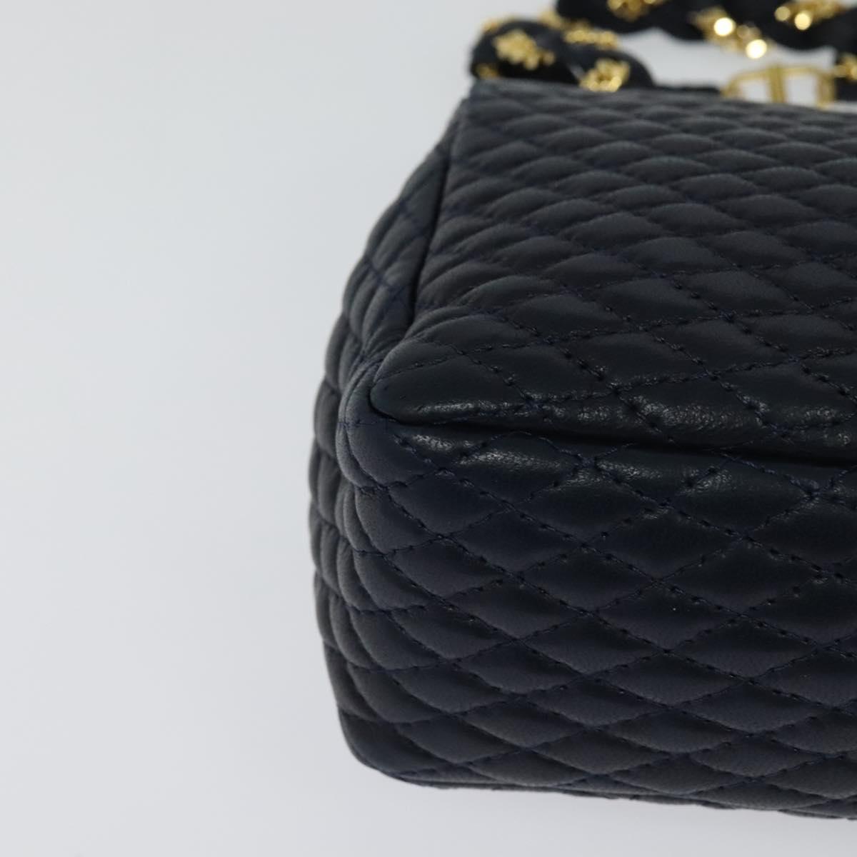 BALLY Chain Shoulder Bag Leather Navy Gold Auth BD1354