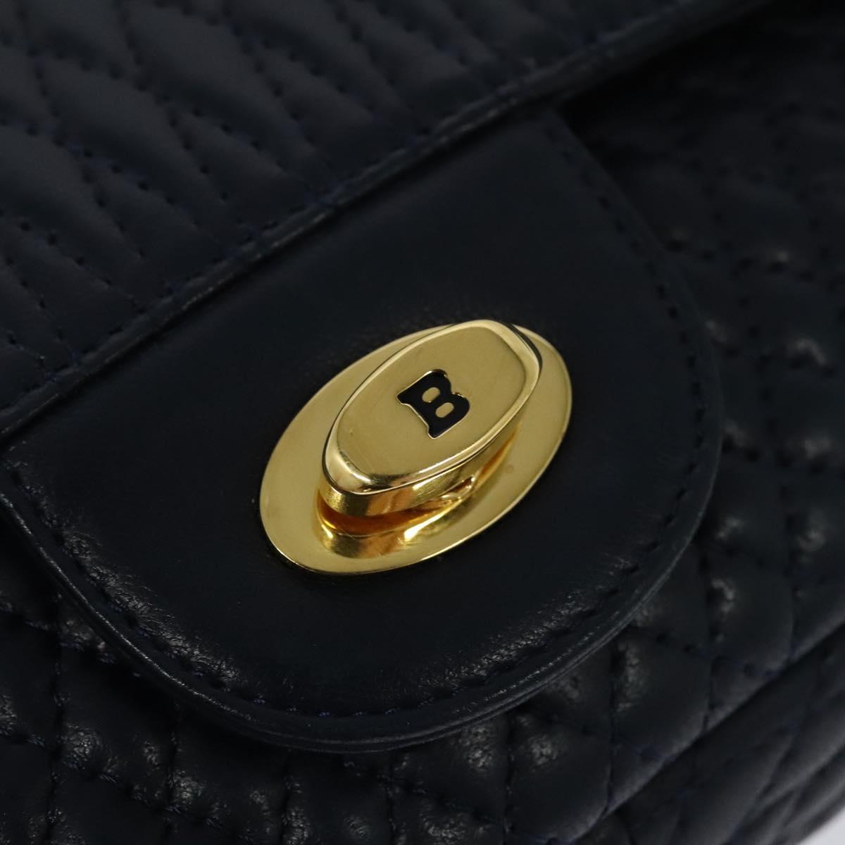 BALLY Chain Shoulder Bag Leather Navy Gold Auth BD1354