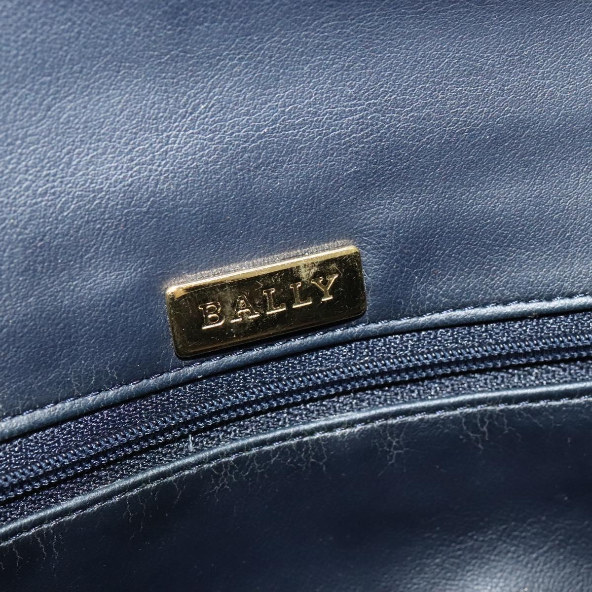 BALLY Chain Shoulder Bag Leather Navy Gold Auth BD1354
