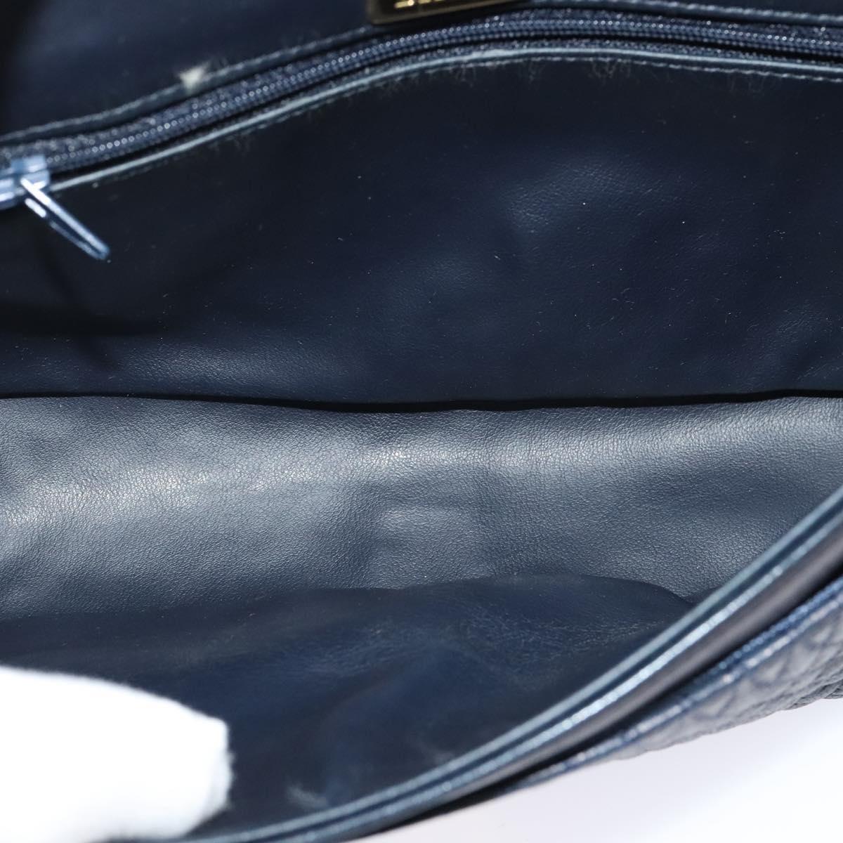 BALLY Chain Shoulder Bag Leather Navy Gold Auth BD1354