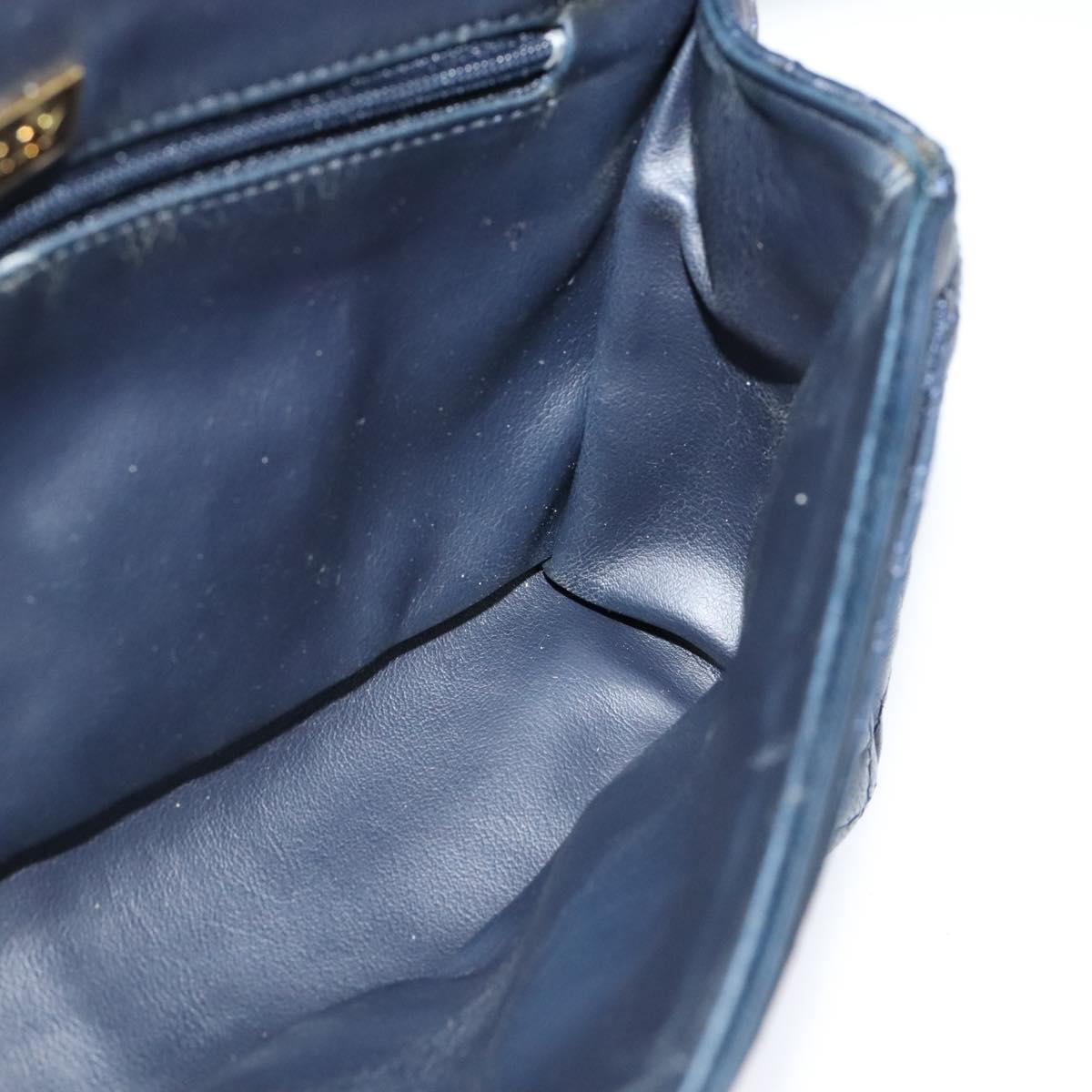 BALLY Chain Shoulder Bag Leather Navy Gold Auth BD1354