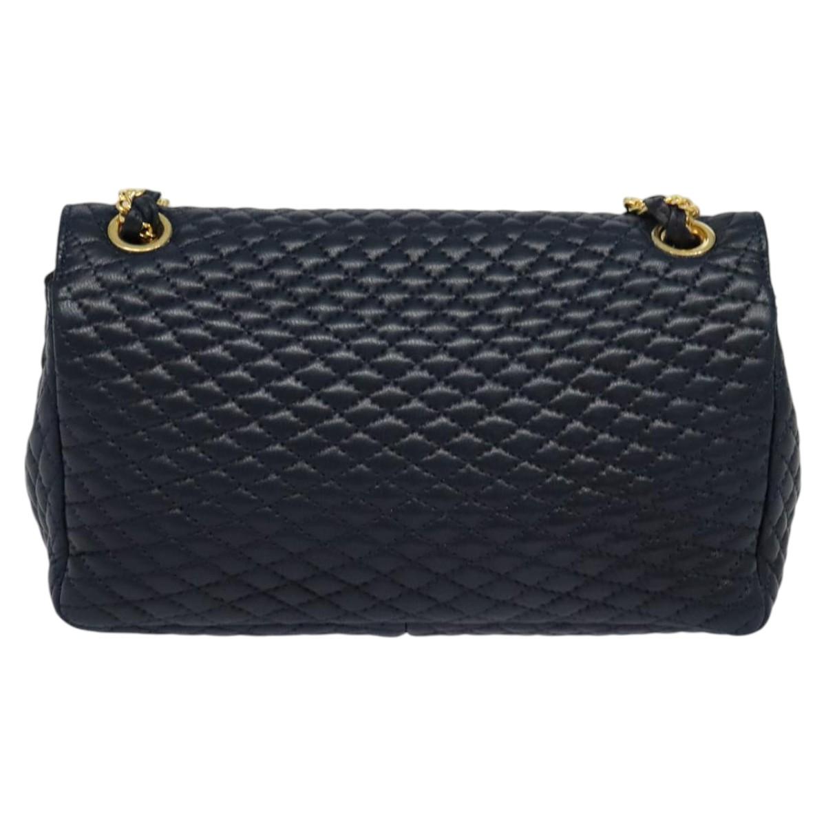 BALLY Chain Shoulder Bag Leather Navy Gold Auth BD1354