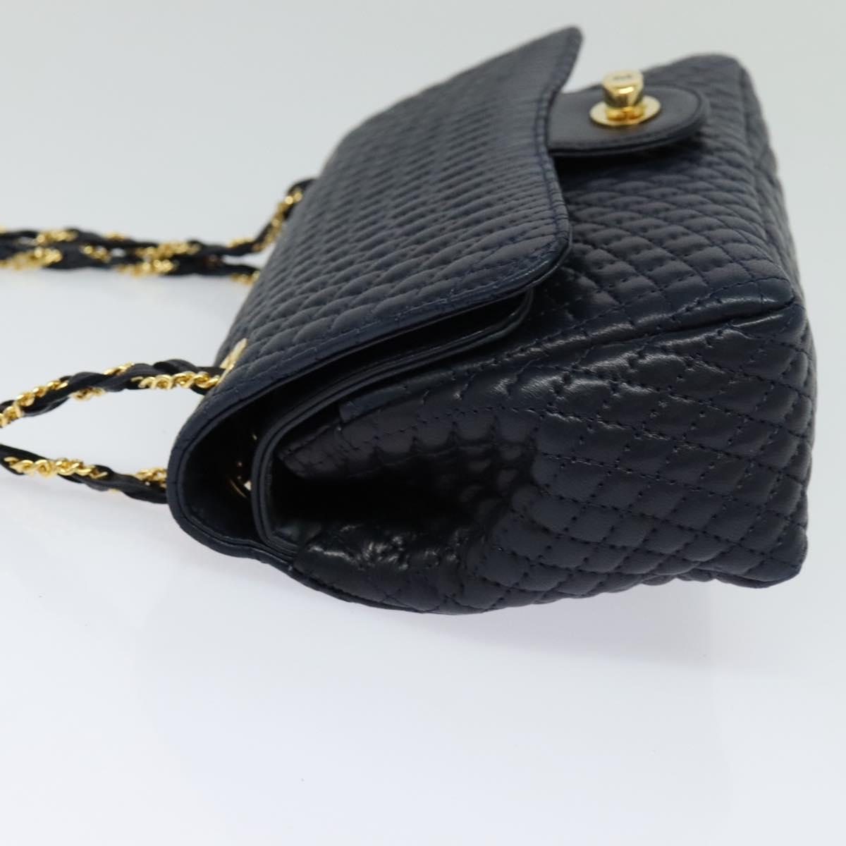 BALLY Chain Shoulder Bag Leather Navy Gold Auth BD1354