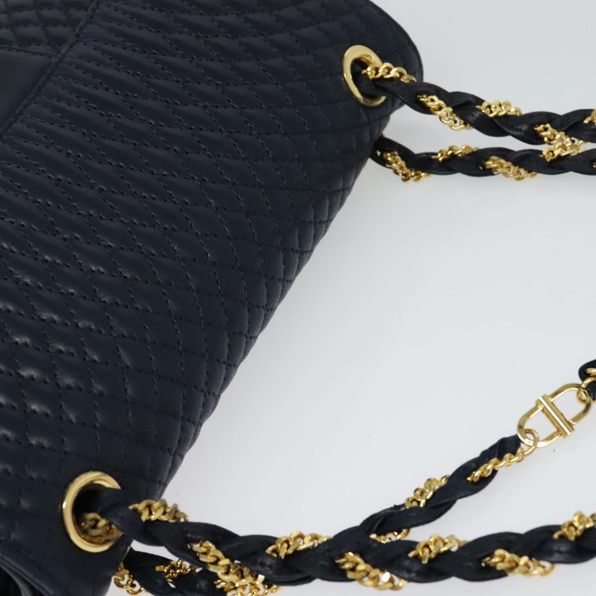 BALLY Chain Shoulder Bag Leather Navy Gold Auth BD1354