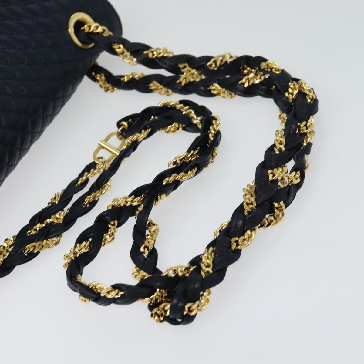 BALLY Chain Shoulder Bag Leather Navy Gold Auth BD1354