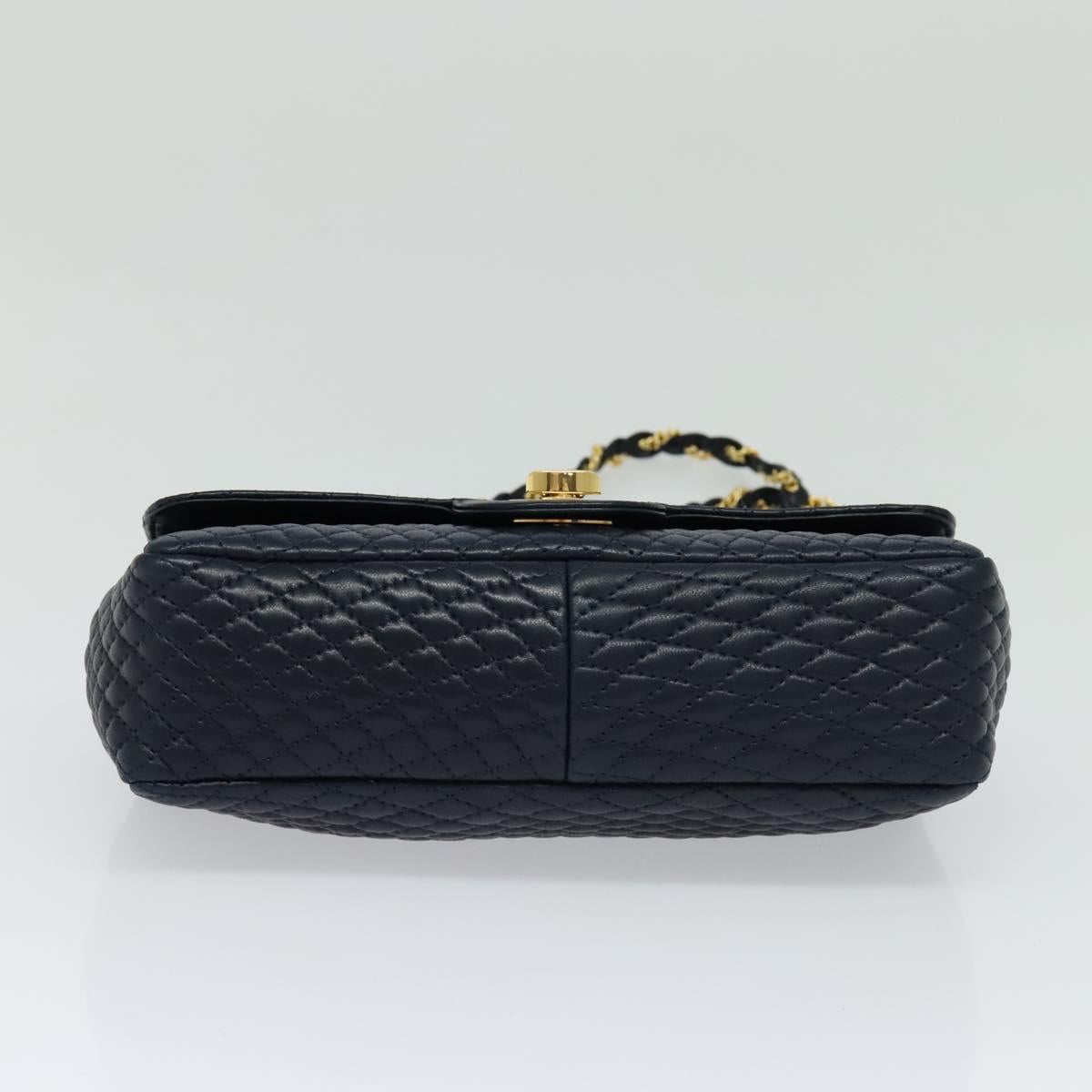 BALLY Chain Shoulder Bag Leather Navy Gold Auth BD1354