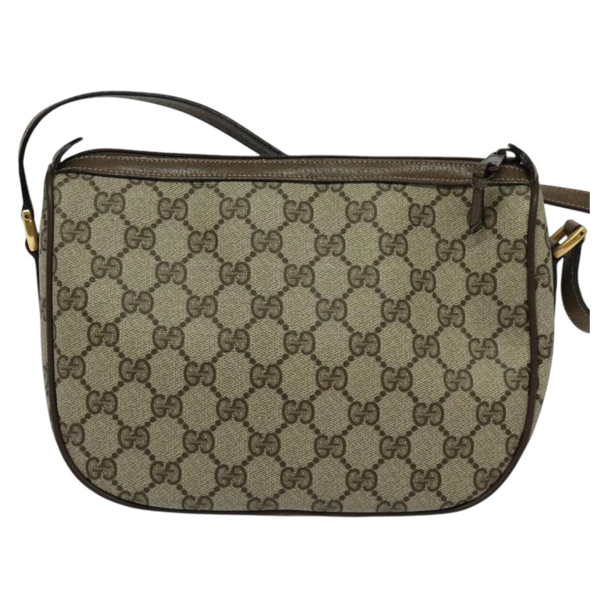 GUCCI GG Supreme Web Sherry Line Shoulder Bag PVC Beige Gold Auth BD1372