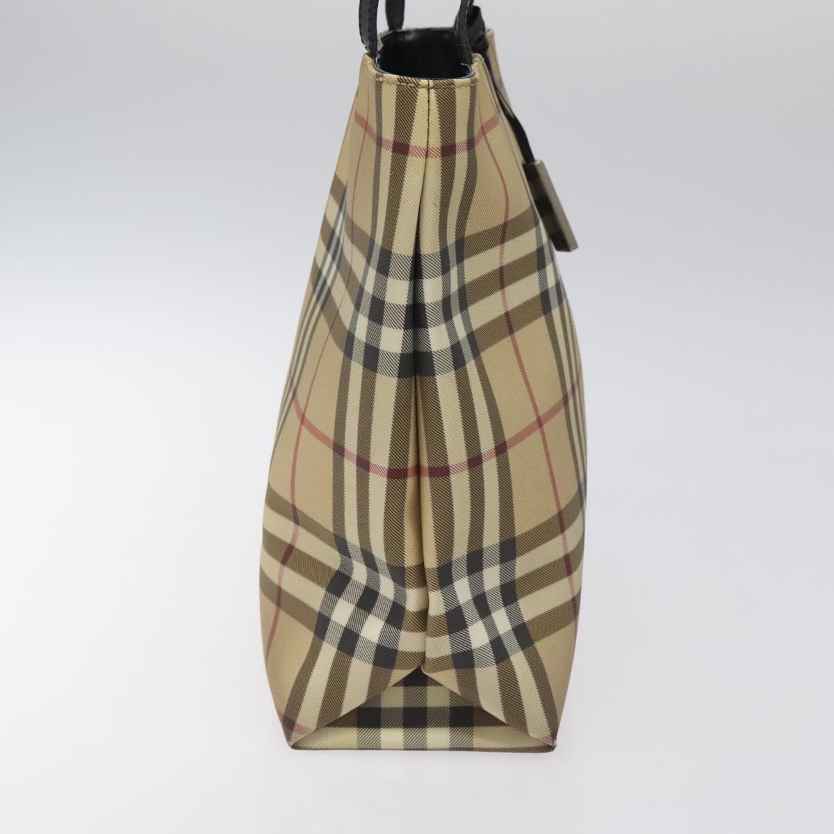 BURBERRY Nova Check Hand Bag PVC Beige Black Silver Auth BD1373