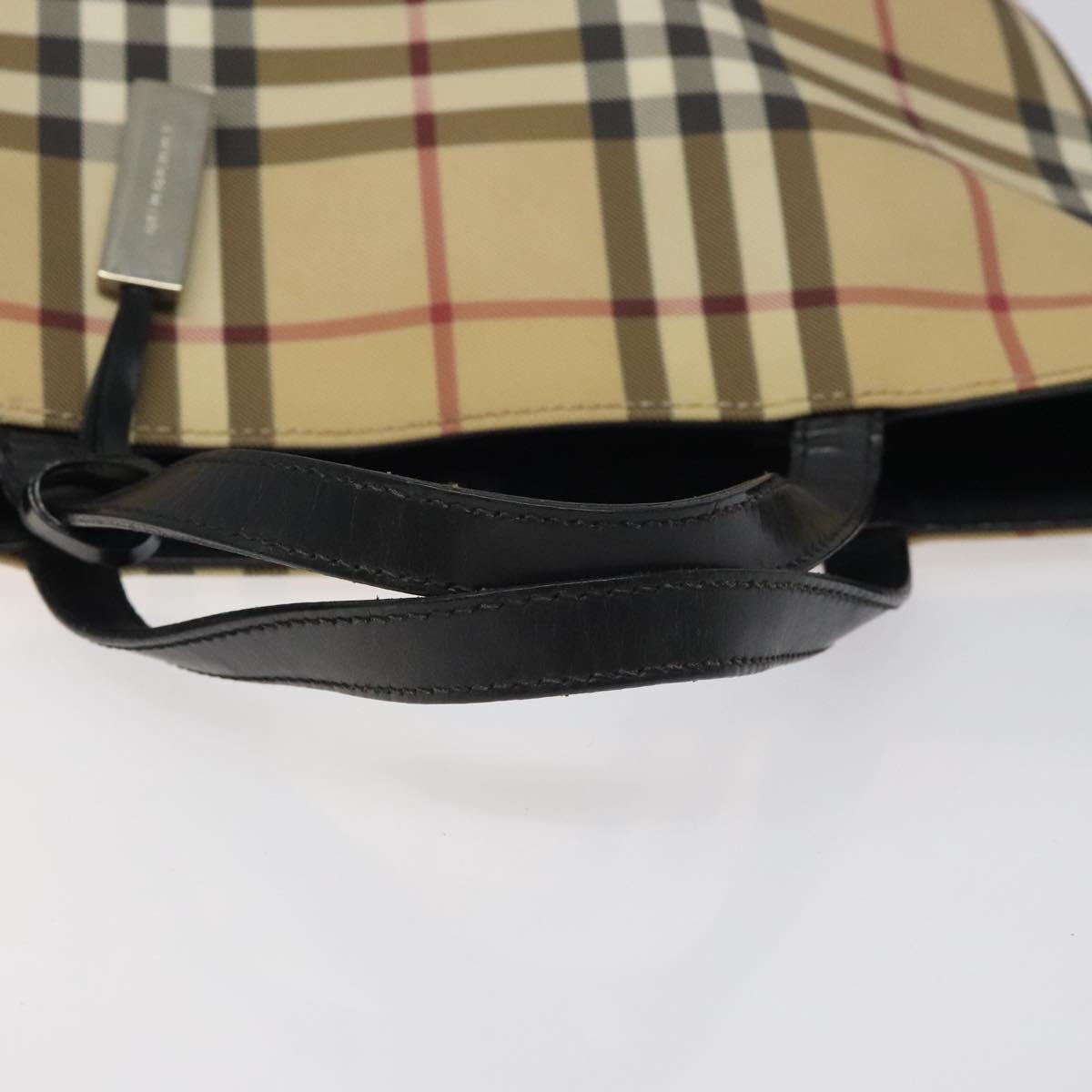 BURBERRY Nova Check Hand Bag PVC Beige Black Silver Auth BD1373