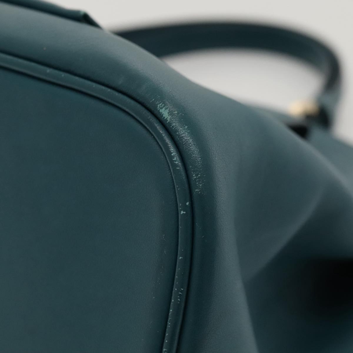 BVLGARI Hand Bag Leather 2way Turquoise Blue Gold Auth BD1376