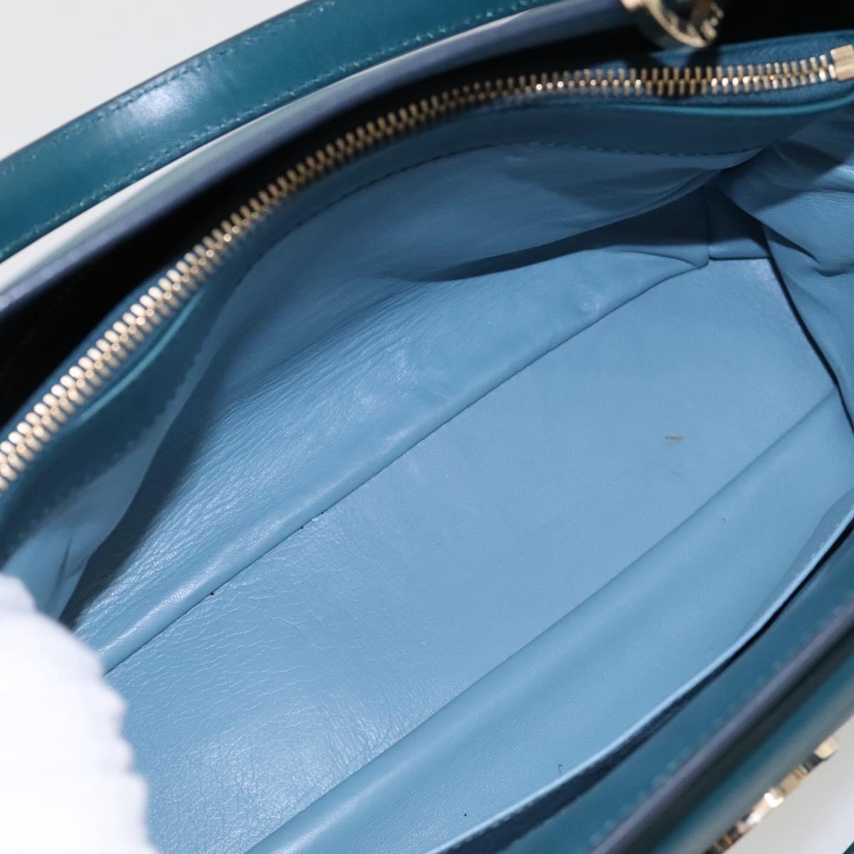 BVLGARI Hand Bag Leather 2way Turquoise Blue Gold Auth BD1376