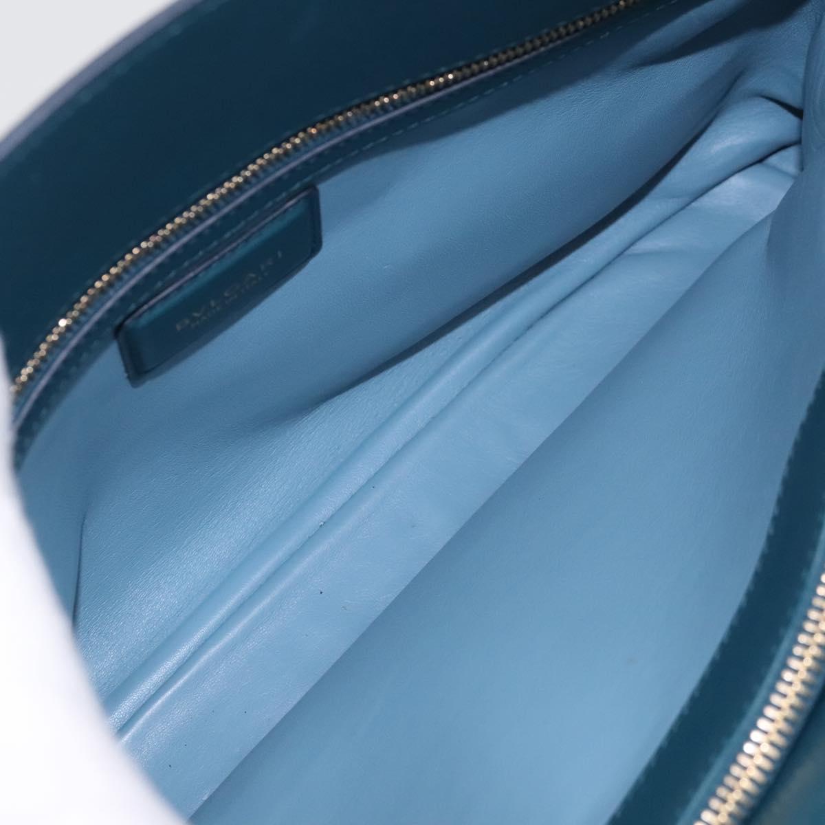 BVLGARI Hand Bag Leather 2way Turquoise Blue Gold Auth BD1376