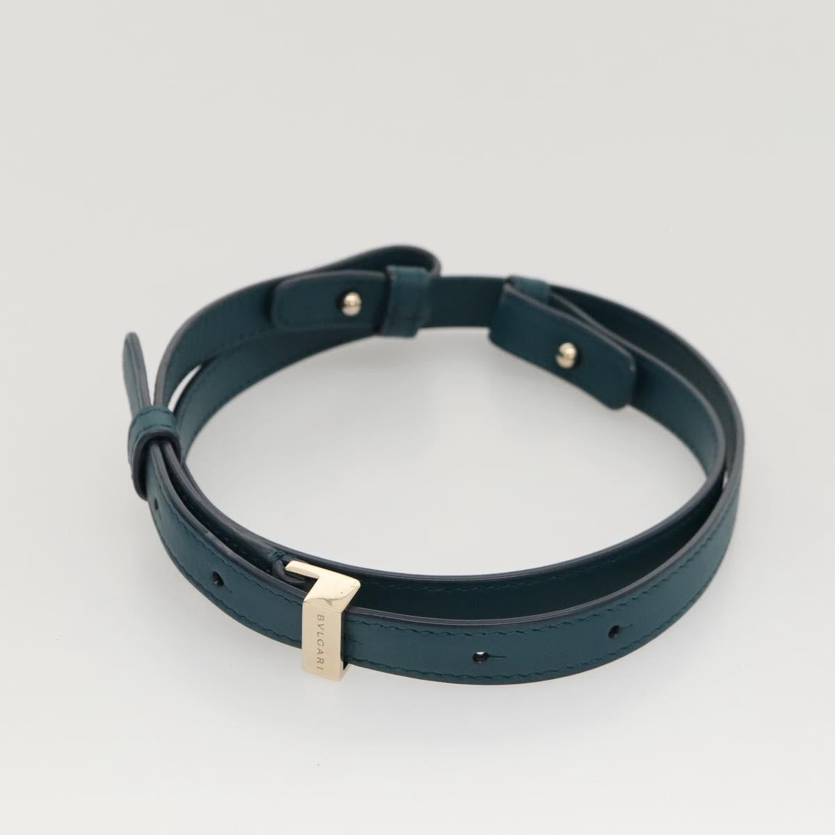 BVLGARI Hand Bag Leather 2way Turquoise Blue Gold Auth BD1376