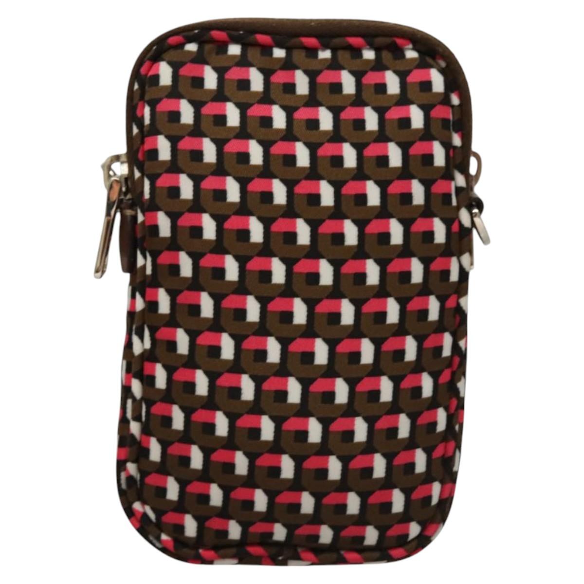 PRADA Shoulder Bag Nylon Leather Brown Pink Silver Auth BD1378V