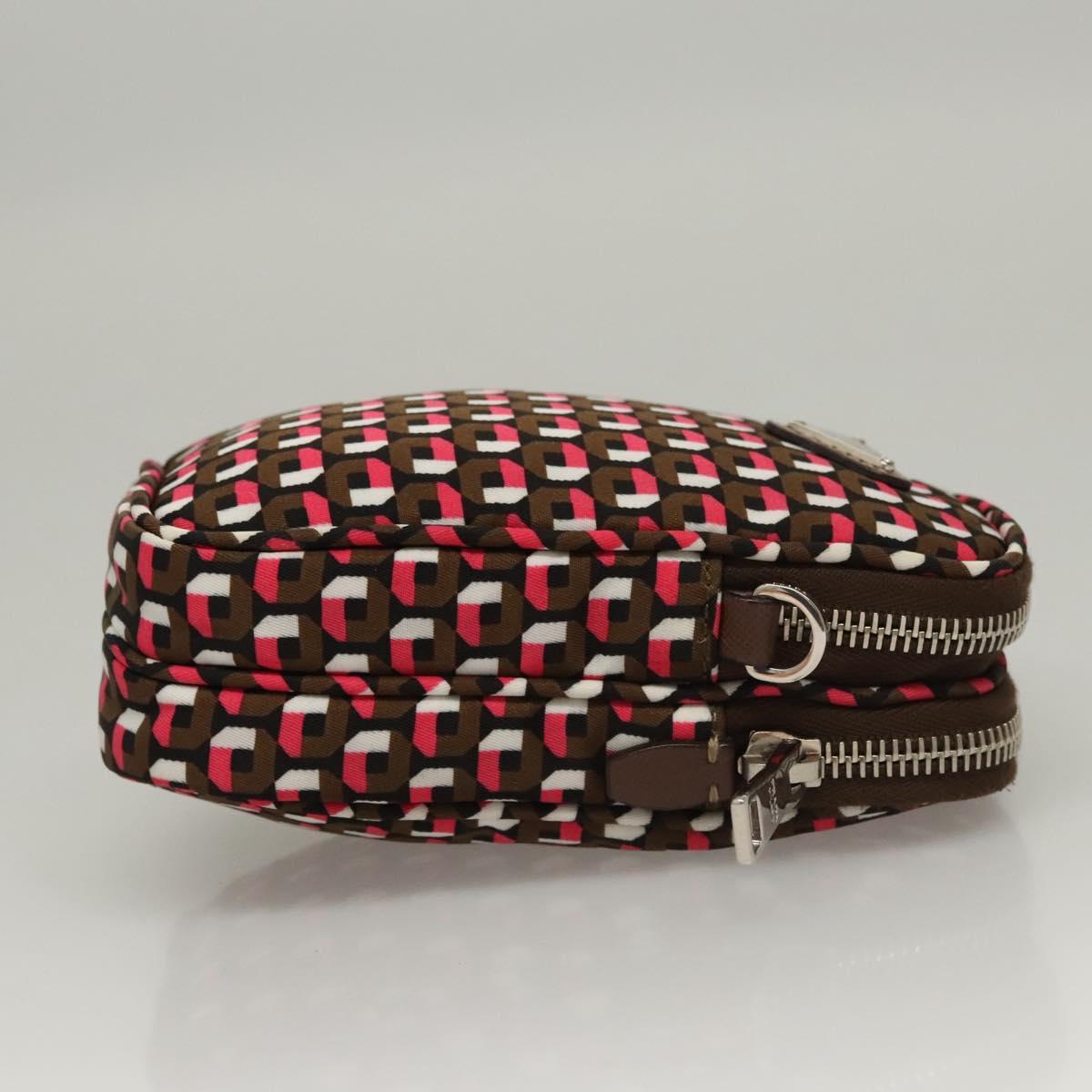 PRADA Shoulder Bag Nylon Leather Brown Pink Silver Auth BD1378V