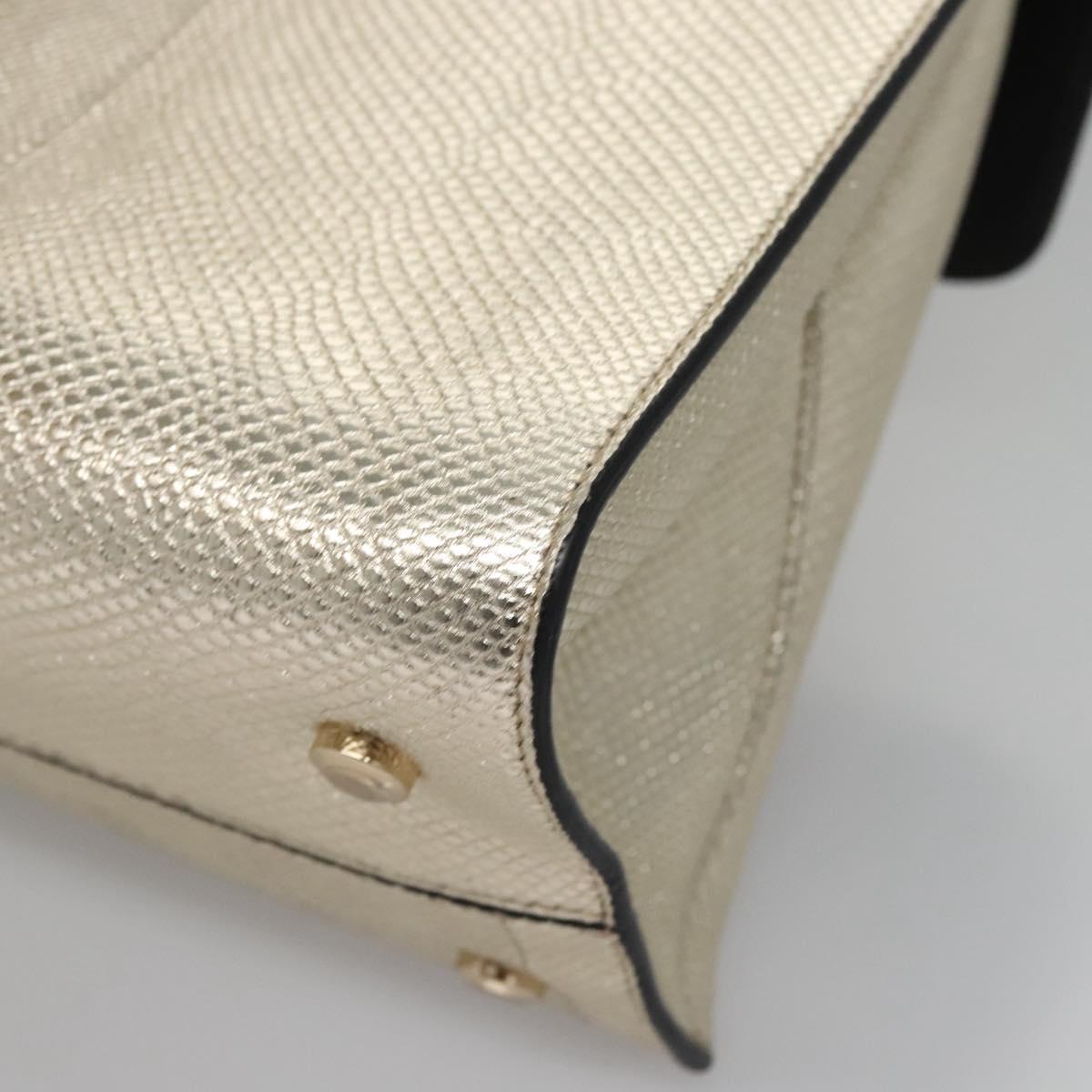 Salvatore Ferragamo Gancini Hand Bag Leather 2way Gold Auth BD137SV