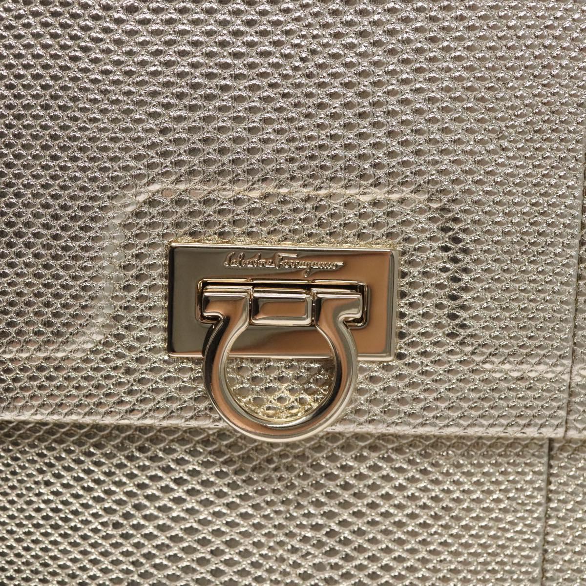 Salvatore Ferragamo Gancini Hand Bag Leather 2way Gold Auth BD137SV