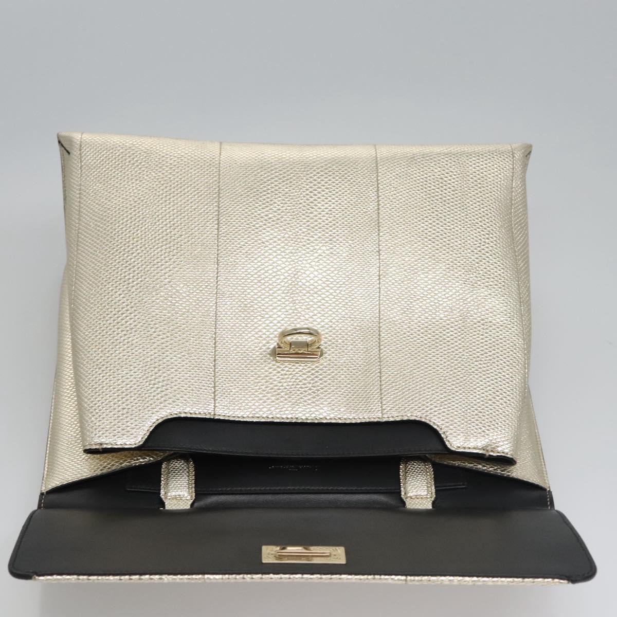 Salvatore Ferragamo Gancini Hand Bag Leather 2way Gold Auth BD137SV