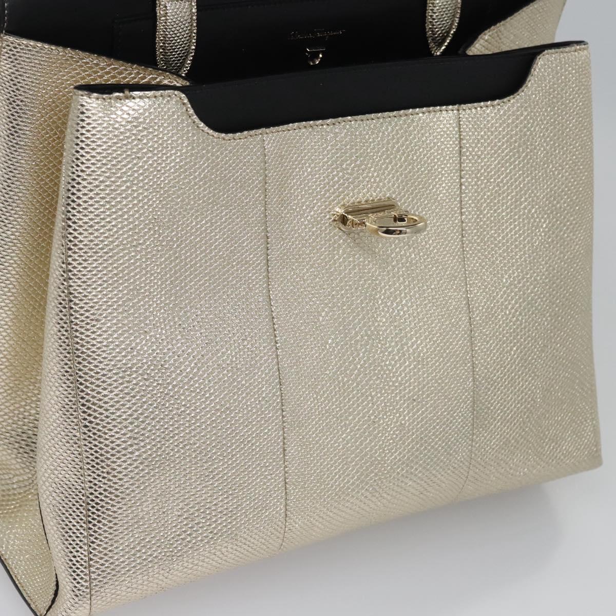 Salvatore Ferragamo Gancini Hand Bag Leather 2way Gold Auth BD137SV