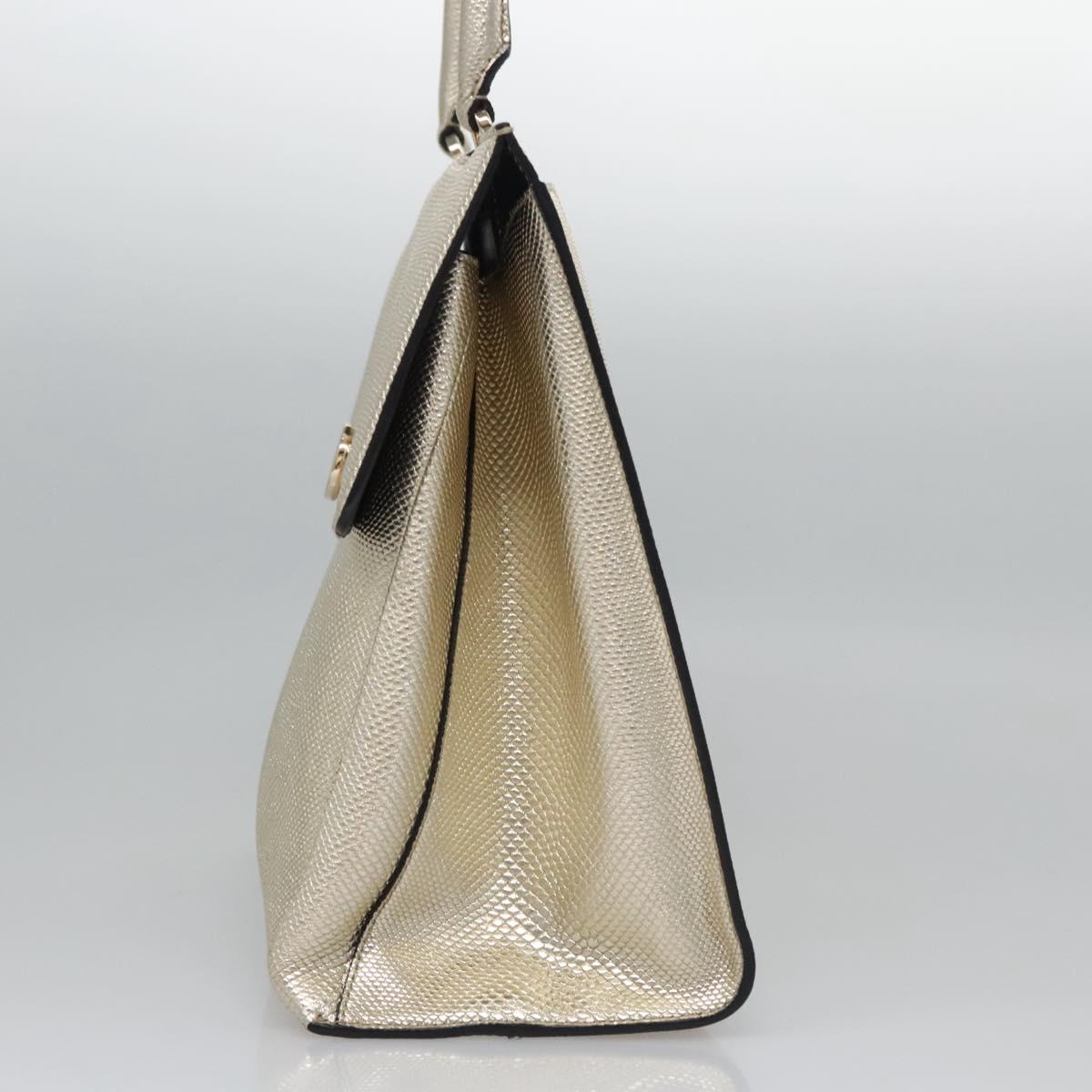 Salvatore Ferragamo Gancini Hand Bag Leather 2way Gold Auth BD137SV