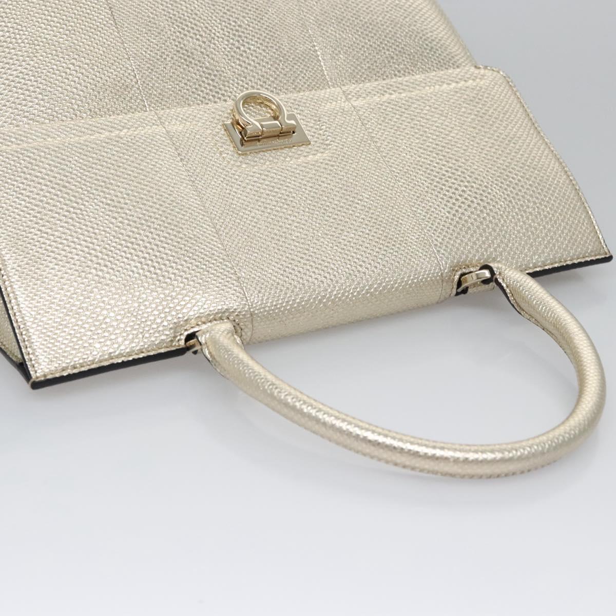 Salvatore Ferragamo Gancini Hand Bag Leather 2way Gold Auth BD137SV