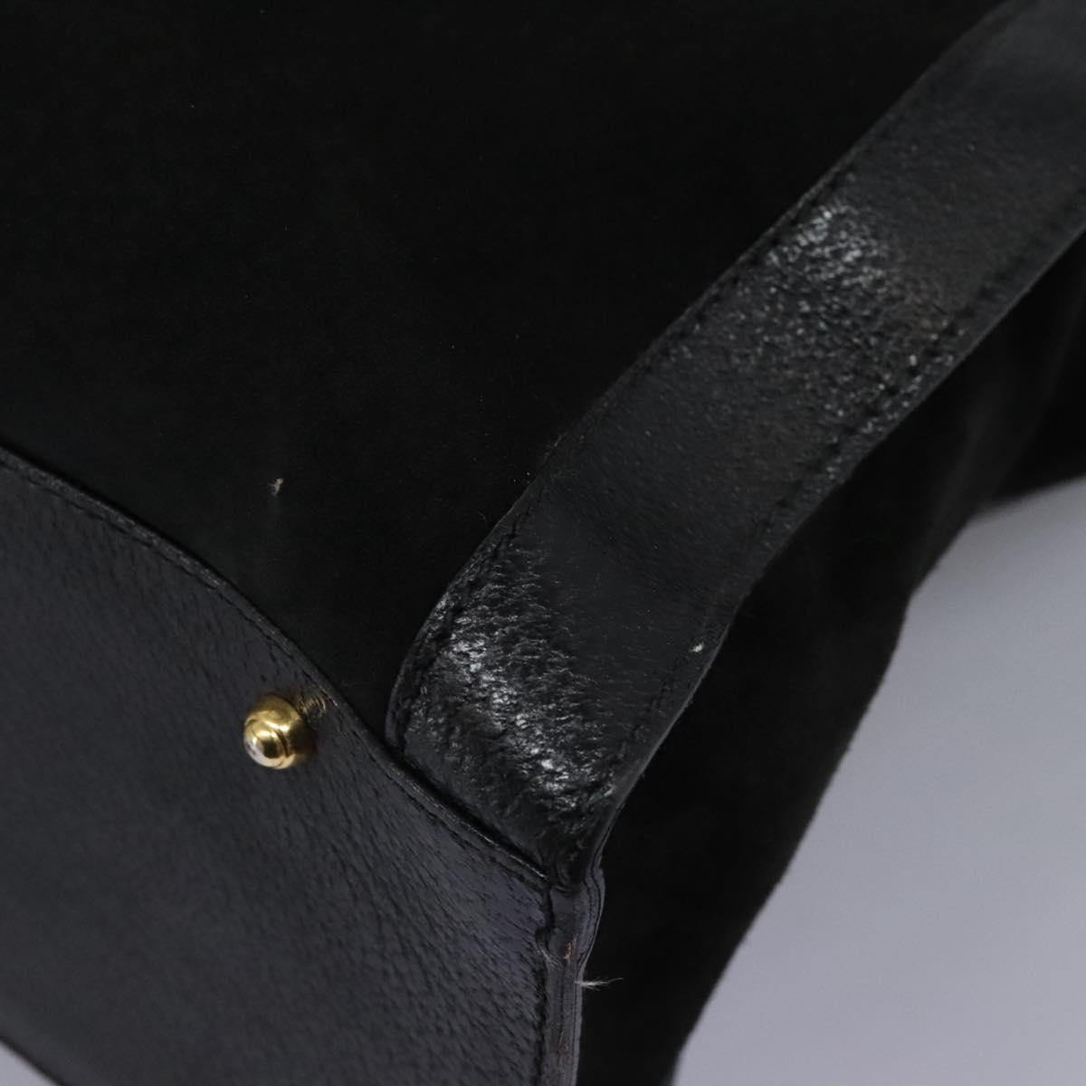 GUCCI Bamboo Hand Bag Suede Leather Black Gold 002 1186 0259 Auth BD1389