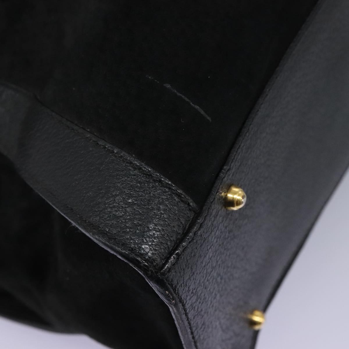 GUCCI Bamboo Hand Bag Suede Leather Black Gold 002 1186 0259 Auth BD1389